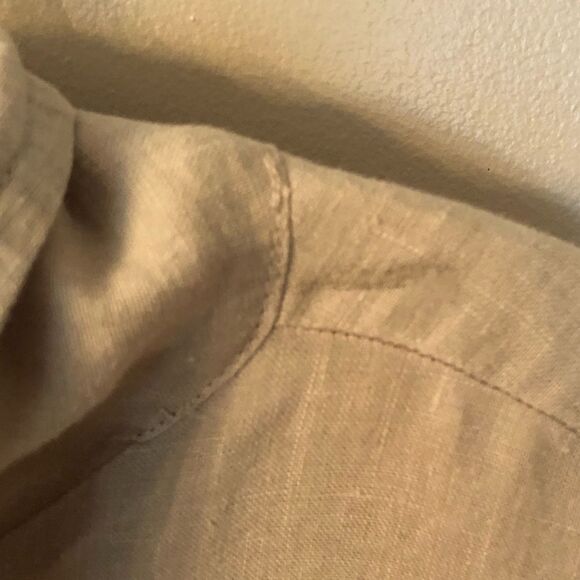 bryn WALKER SIZE L KHAKI LAGENLOOK LINEN BUTTON FRONT SHIRT WITH POCKETS - Picture 6 of 10